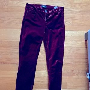 Like new Paige velvet maroon size 28 skinny pants jeans